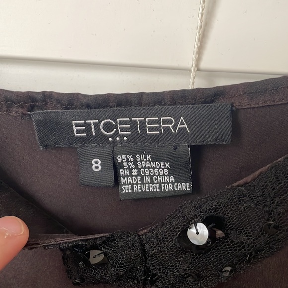 Vintage 90s brown silk tank top either sequin details - Picture 2 of 6